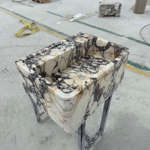 Calacatta Viola Marble Sink - Integrated Countertop Luxury Stone Vanity for Bold Bathrooms M2S036 hover