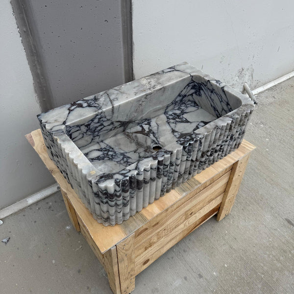 Calacatta Viola Fluted Marble Sink – Sculptural Luxury Basin M2S043