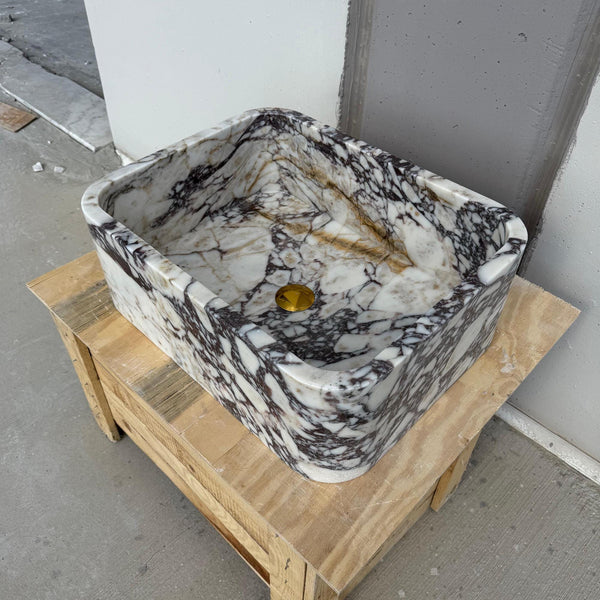 Calacatta Viola Rounded Marble Sink - Sculpted Stone Vanity for Modern Bathrooms M2S033