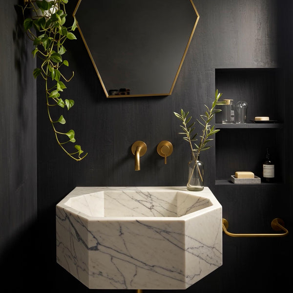 Carrara Octagon Marble Sink - Wall-Mount Luxury Vessel for Modern Bathrooms (20x16x8) M2S76