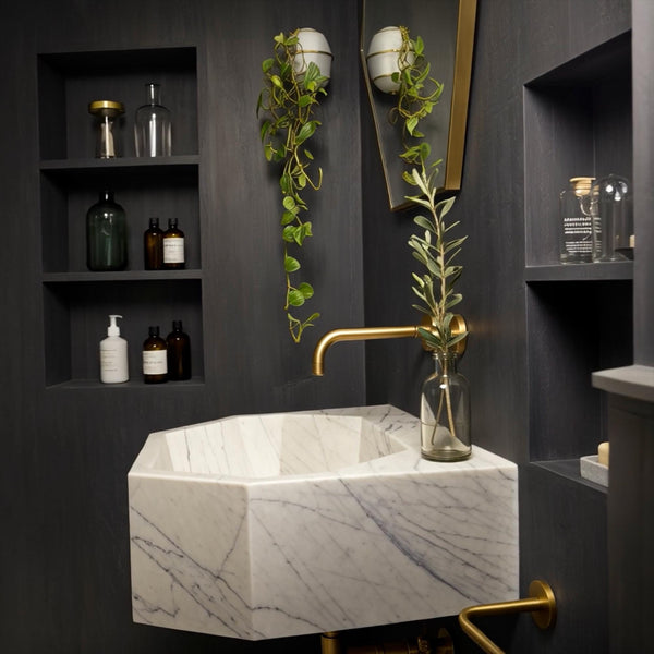 Carrara Octagon Marble Sink - Wall-Mount Luxury Vessel for Modern Bathrooms (20x16x8) M2S76 hover