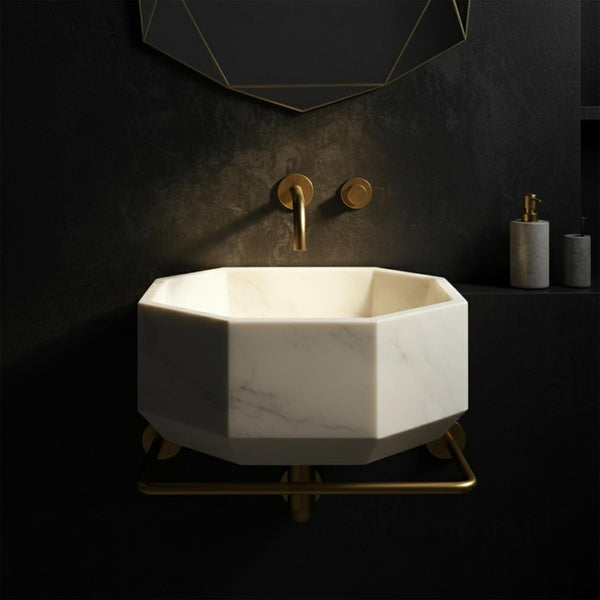 Carrara Octagon Marble Sink - Sculptural Wall-Mounted Luxury Basin M2S032 hover