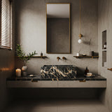 Picasso marble sink with bold veining on floating vanity