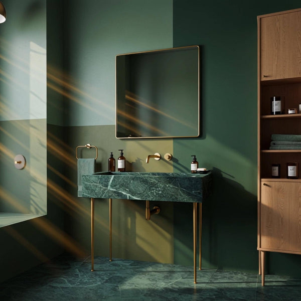Verde Marble Sink with Brass Legs - Modern Wall Vanity M2M56 hover