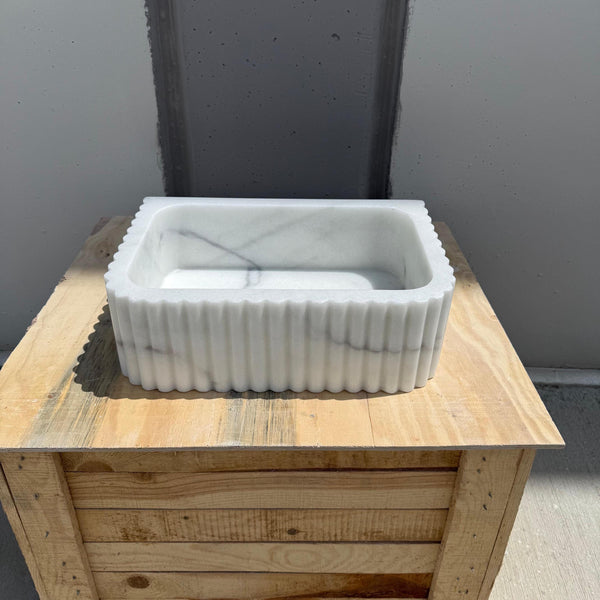 Fluted Carrara Marble Sink – Handcrafted Rectangular Stone Basin M2S024 hover