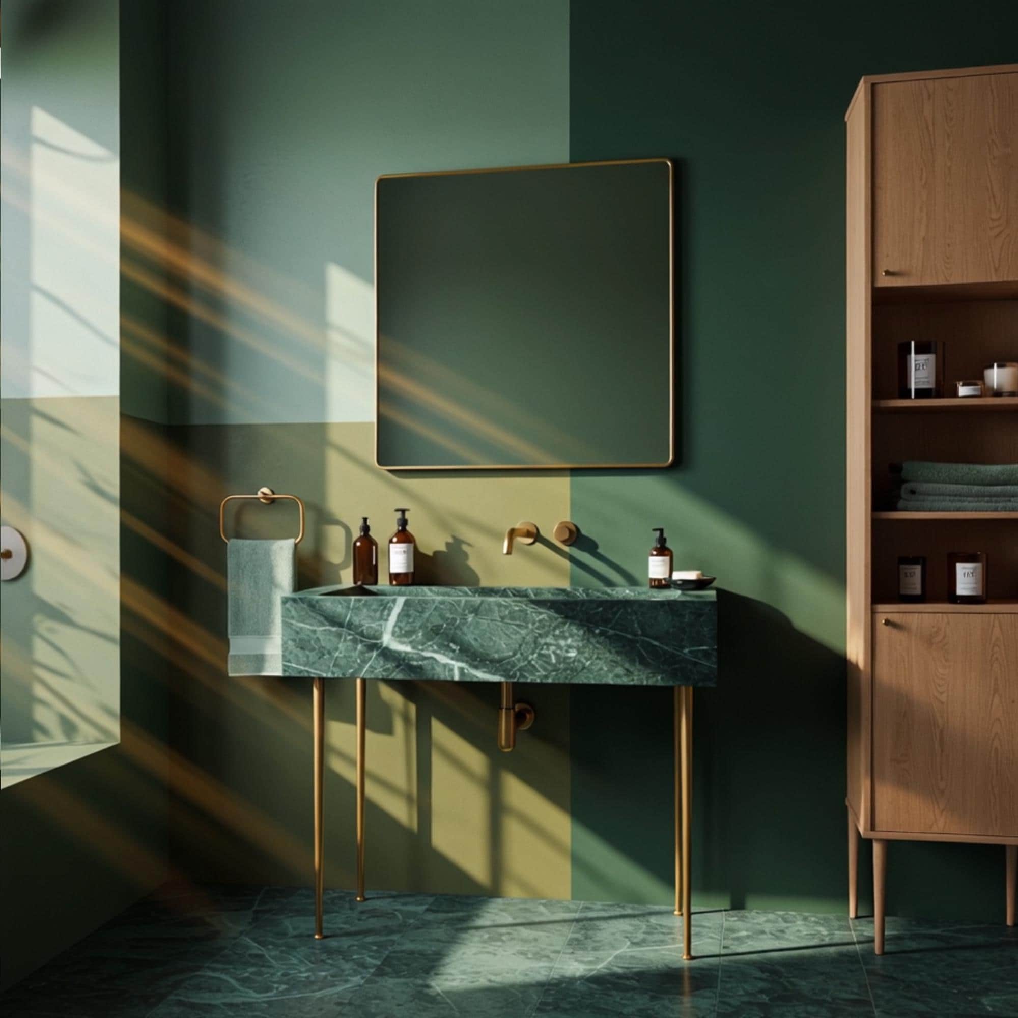 Designer marble basin with polished brass details