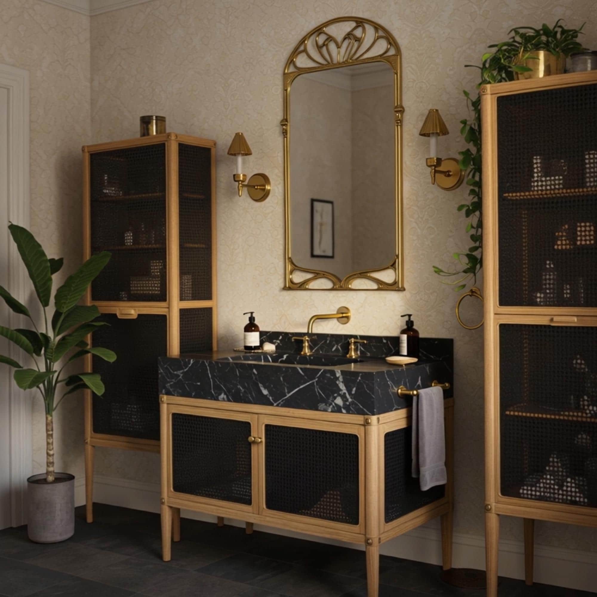 Italian marble bathroom sink on wooden frame