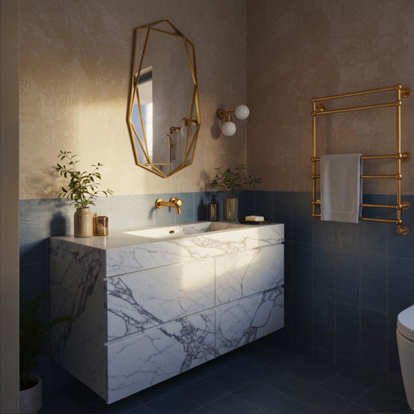 Carrara Marble Vanity with Integrated Sink & Drawer Fronts M2S52 hover