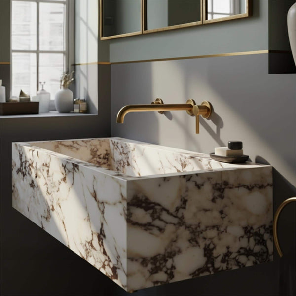 Calacatta Amber Viola Wall-Mounted Marble Sink M2S010 hover