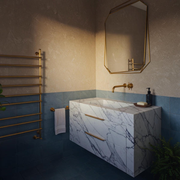 Carrara Marble Floating Vanity with Brass Fixtures M2S54 hover