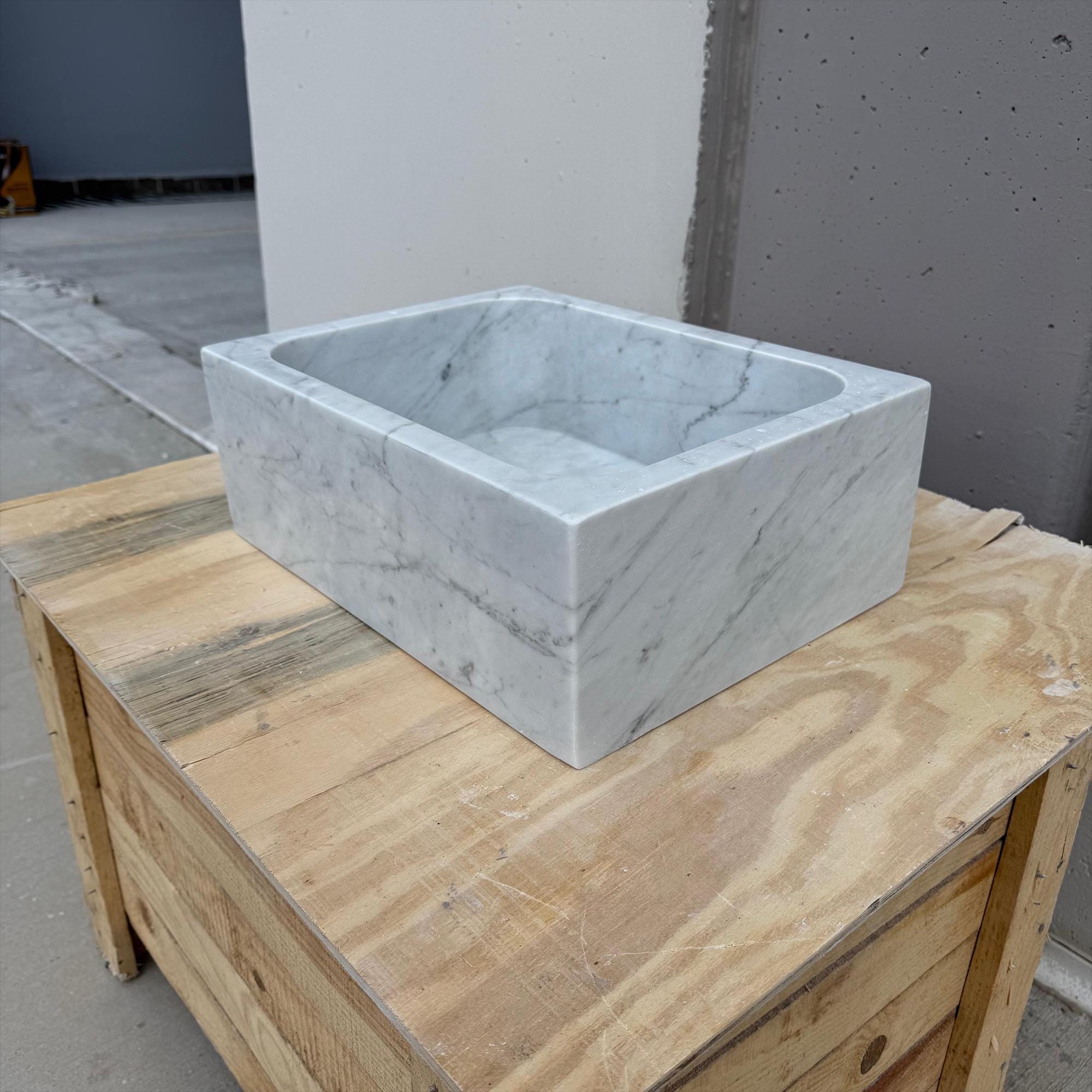Carrara gray marble basin with soft curved edges