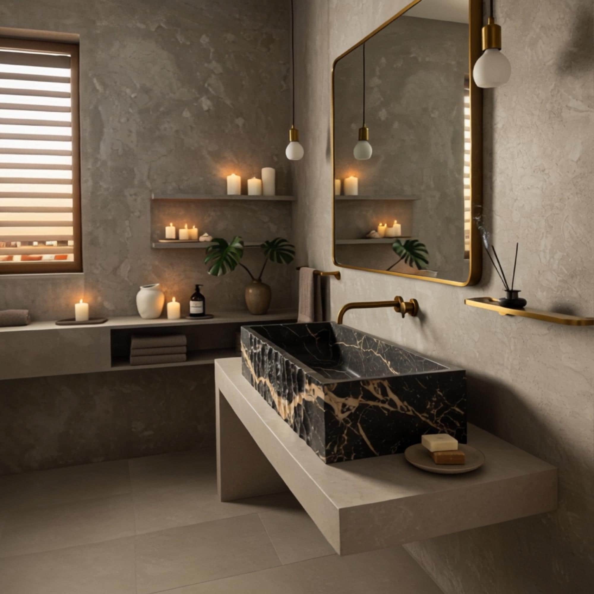 Contemporary marble sink with bold veining