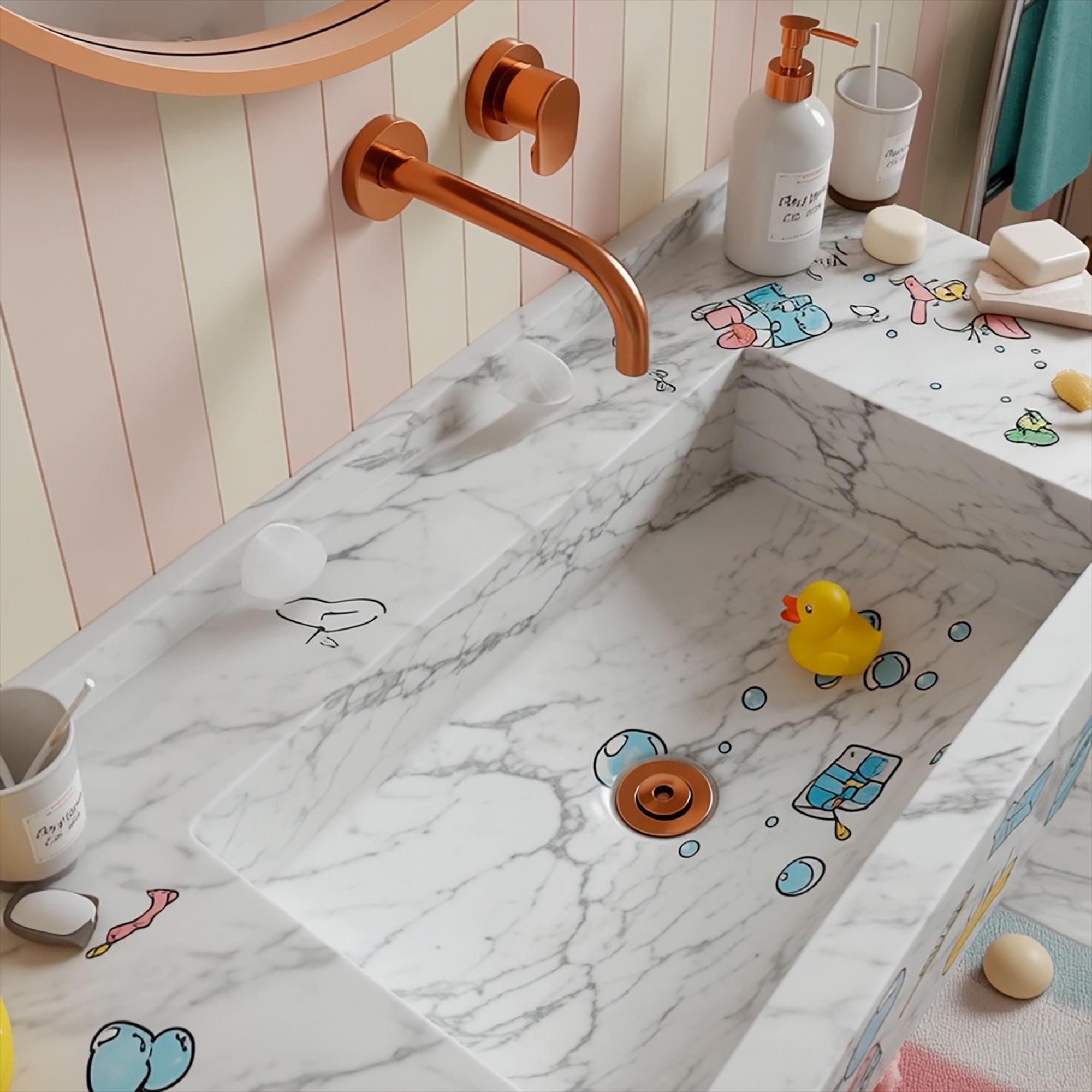 Designer marble sink with cartoon illustrations and luxury finish