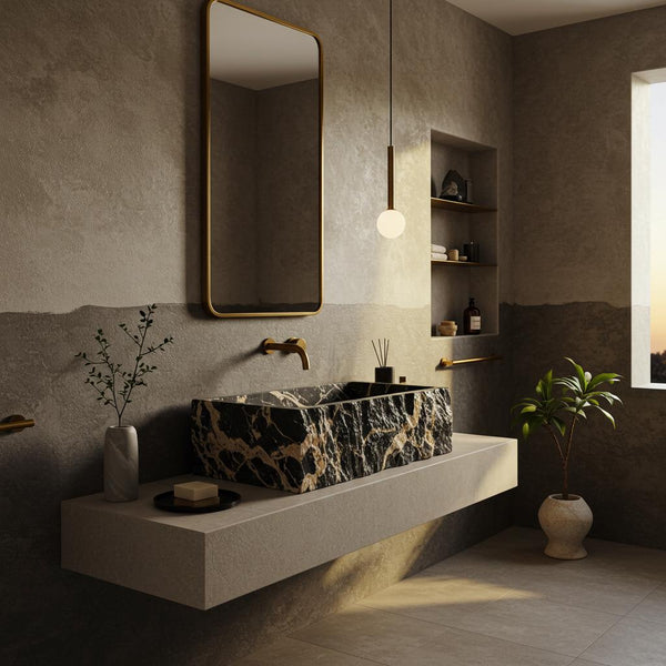 Picasso Marble Sink - Bold Black & Gold Luxury Stone Basin M2S023 hover