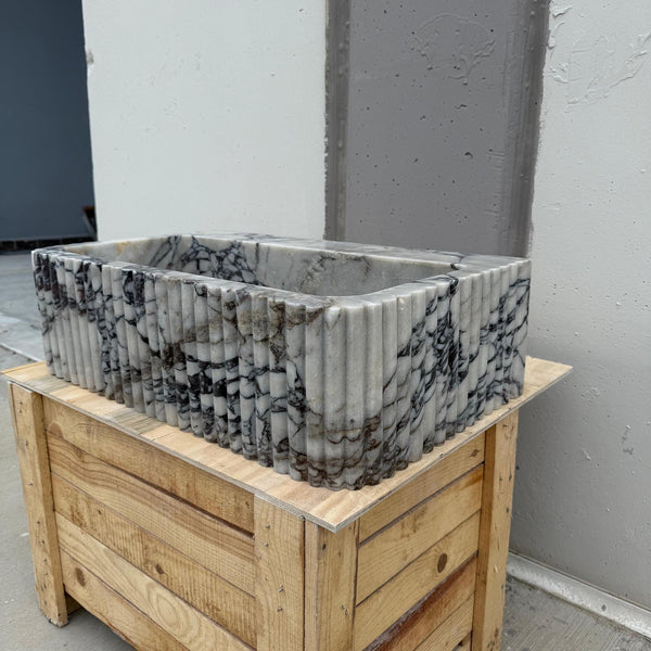 Calacatta Viola Fluted Marble Sink – Sculptural Luxury Basin M2S043 hover