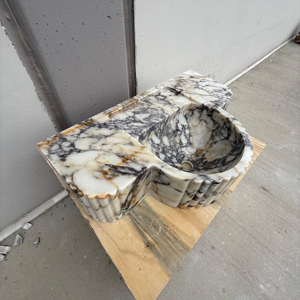Calacatta Viola Fluted Marble Sink - Sculpted Oval Luxury Vanity with Bold Stone Design M2S70 hover