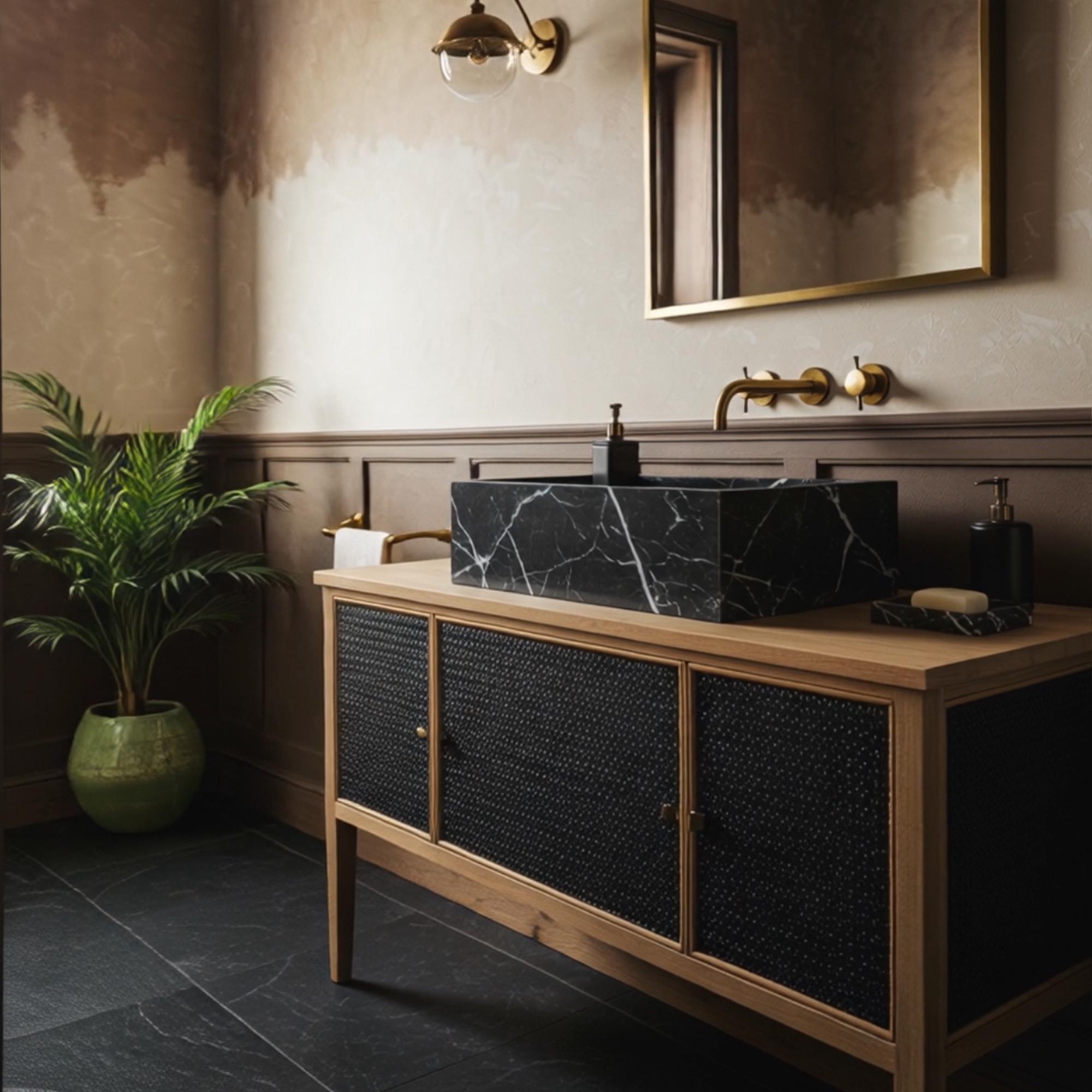 Luxurious black marble bathroom sink design