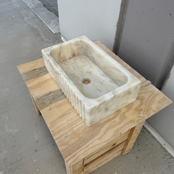 Fluted Calacatta Gold Marble Sink - Rectangular Vanity Basin M2S64 hover