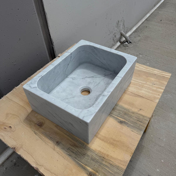 Carrara Gray Marble Sink - Rectangular Modern Stone Vanity Basin M2S67