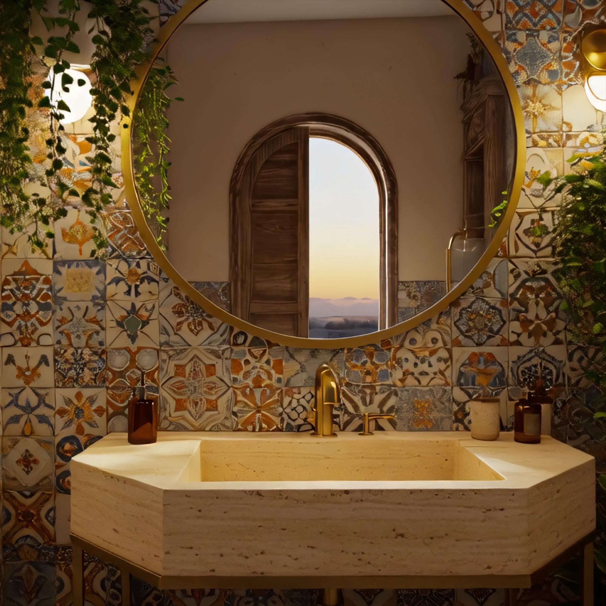 Rustic bathroom sink with natural stone and vintage-style legs