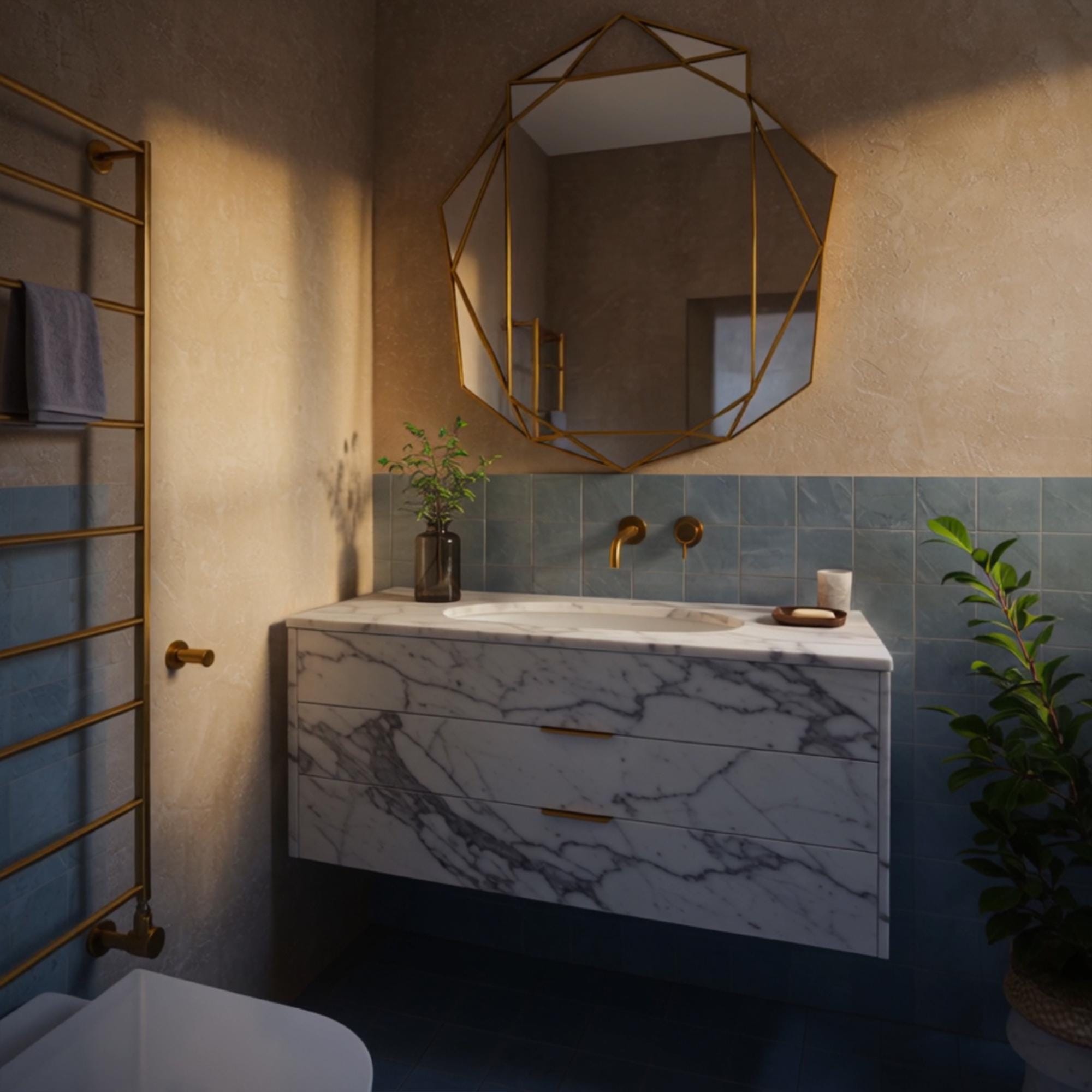 Sleek Carrara marble vanity with integrated sink