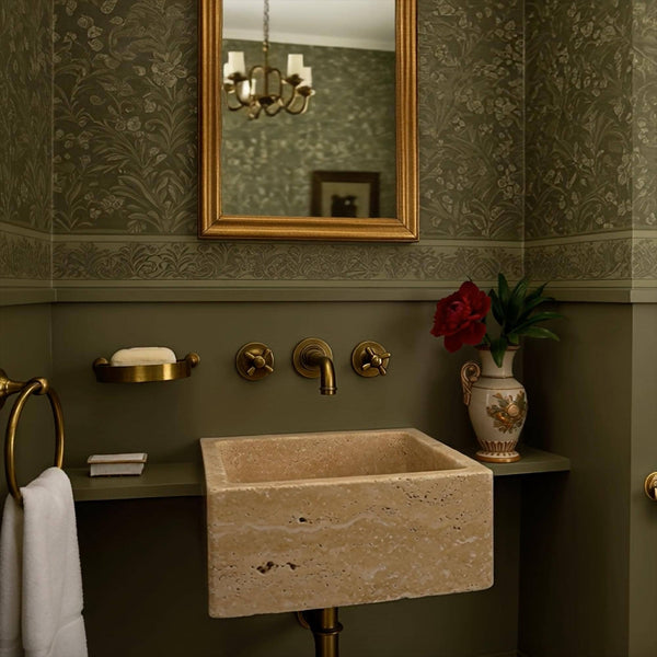 Rectangular Travertine Sink with Brass Wall-Mount Design M2S020 hover