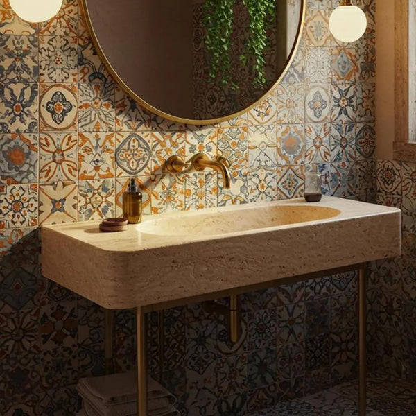 Handcrafted Travertine Sink with Gold Legs - Rustic Luxe Vanity M2M026