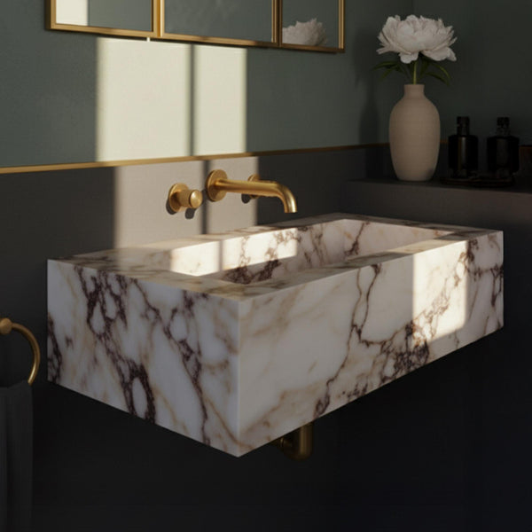 Calacatta Amber Viola Marble Floating Sink - Wall-Mounted Luxury Basin M2S012 hover